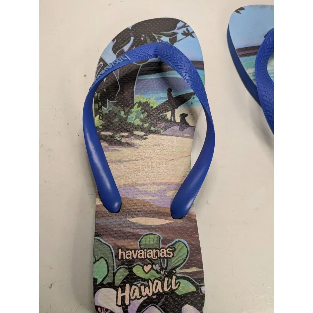 Havaianas Men's Blue Hawaii Beach Print Flip Flops Size 13